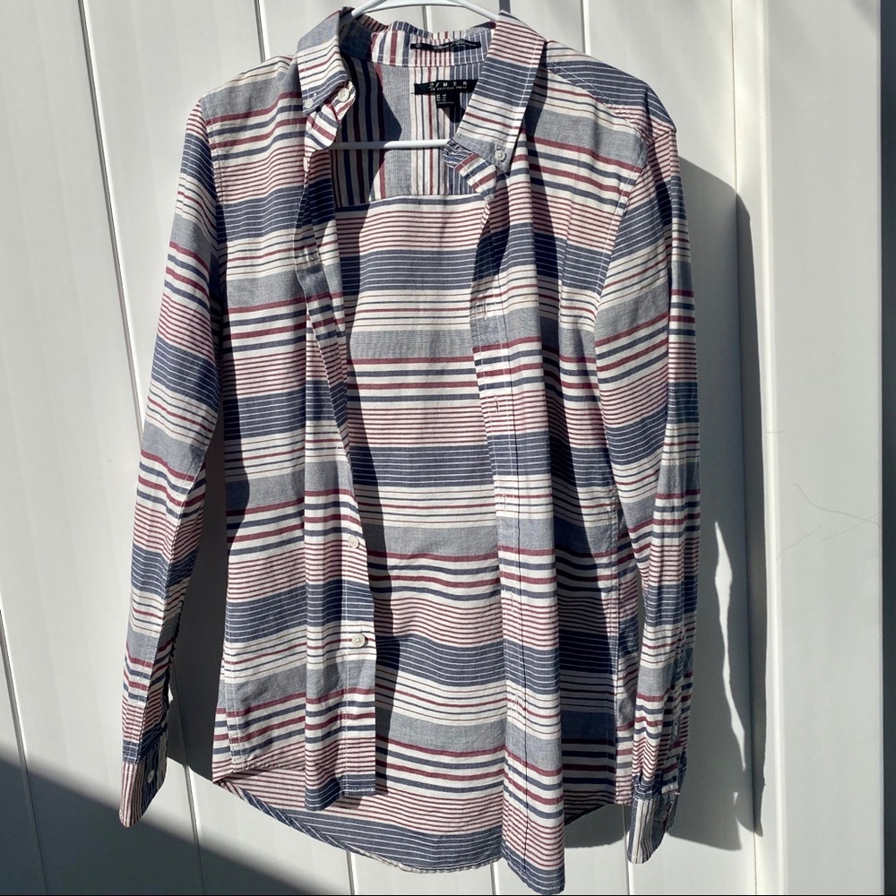 Forever 21 striped Flannel in white/gray/pink